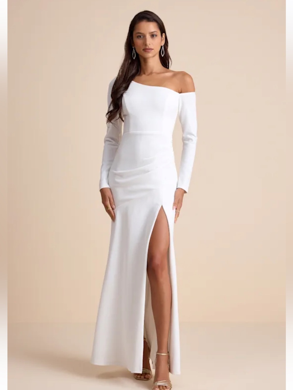 NWT Lulus Elegant Sensation White Asymmetrical Pleated Maxi Dress
